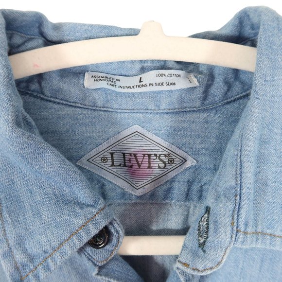 LEVI'S Mens Size L Light Blue Wash Denim Western Style Button Up Shirt - Picture 5 of 5